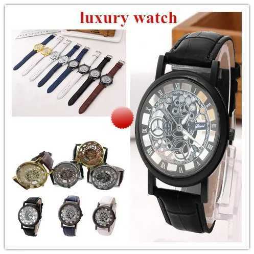 Fashion Skeleton Mens Ice Quartz Leather Bracelet Str Wrist Luxury Business Ice Mens Gifts Wholesale Available W250806