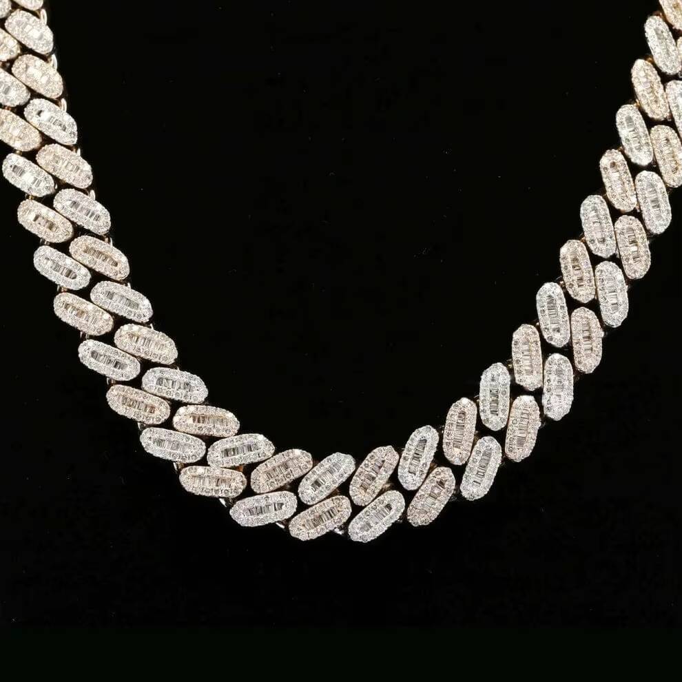 15MM Fully Iced Out Baguette Cut Moissanite Diamond Cuban Link Chain For Men Hip Hop Style VVS Clarity 925 Sterling Sliver