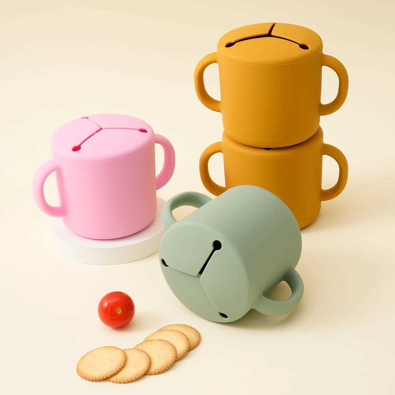 1PCS Baby Silicone Double Handle Snack Cup BPA Free Portable Feeding Food Baby Snack Container Baby Snack Box Cup Baby Supplies X250806