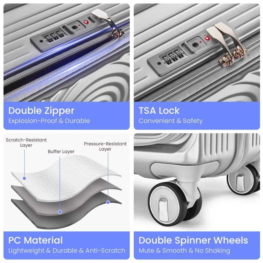 3-Piece Expandable Carry-On Luggage Sets TSA Lock Airline Approved 100% PC Hard Shell Lightweight Suitcase W250805