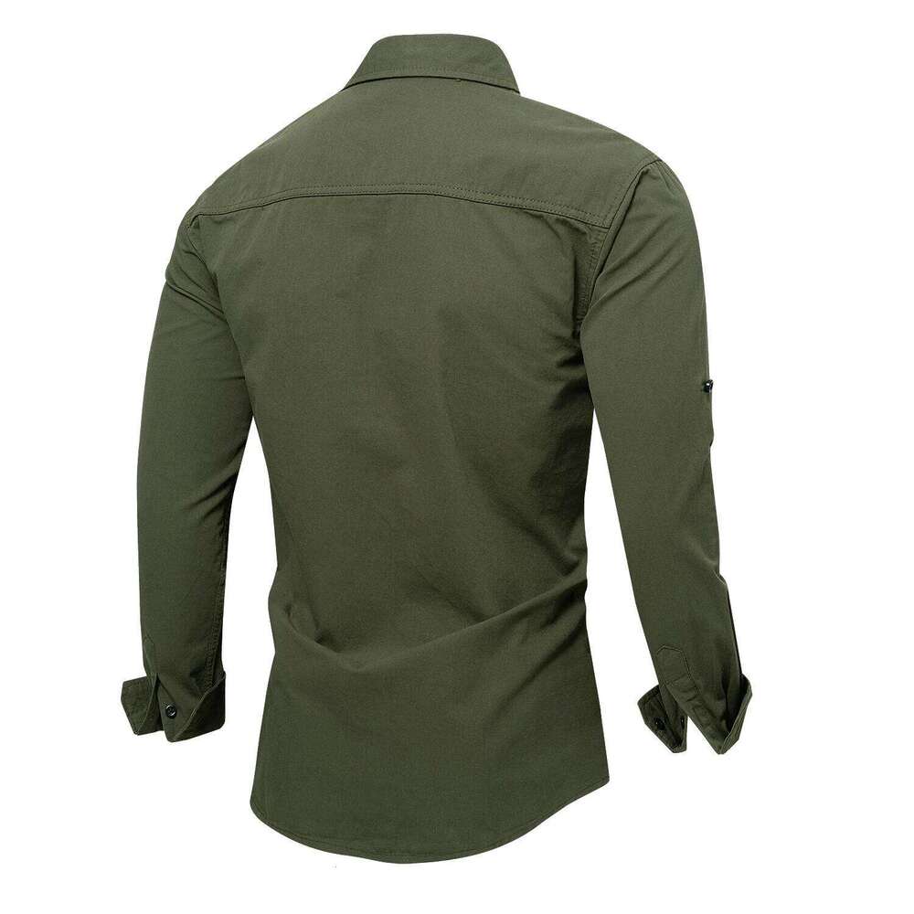 2025 New Fashion Mens Safari Shirts Long Sleeve Solid Color Roll-Up Sleeves Button-Down Casual Shirt with Two Pockets