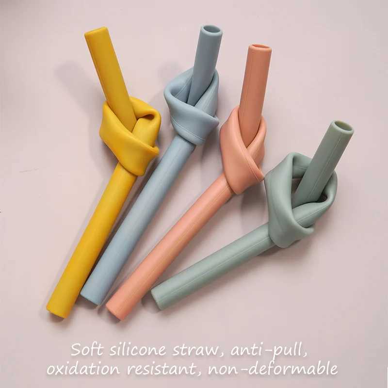 Reusable Solid Color Silicone Straws Food Grade Foldable Flexible Bent Straight Drinking Straws Kids Party Supplies Bar Tools X250806