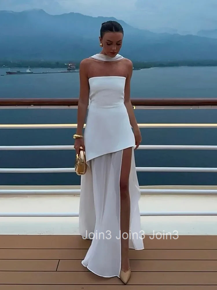 Fashion Strapless Ribbon Mesh Patchwork Maxi Dress Elegant Sleeveless Backless Vacation Long Robes New Women Beach Dresses