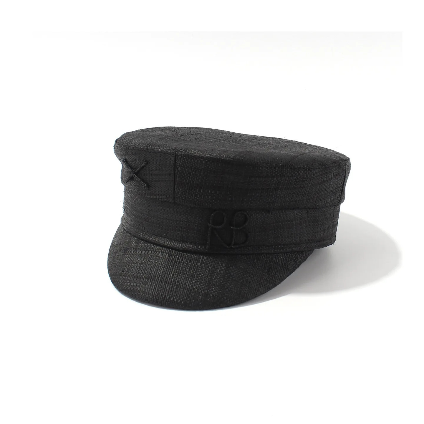 Fashion Beret RB Letter Military Hats For Women Casual Travel High Quality Black Raffia Straw Flat Top Hat Baseball Cap 250806