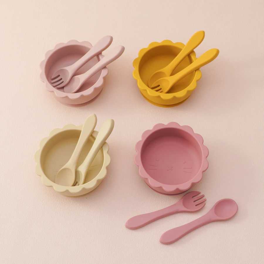 Color Kids Silicone Baby Feeding Bowl Silicone Dishes For Kids Waterproof Spoon Non-Slip Crockery Bowl Childrens Tableware X250806