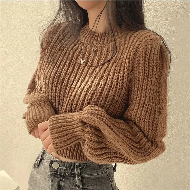 Loose Vintage Harajuku Lantern Long Sleeve Women Sweater Korean Autumn Winter Knitwear Soft Warm Tops Chic Solid Femme Sweater 250806