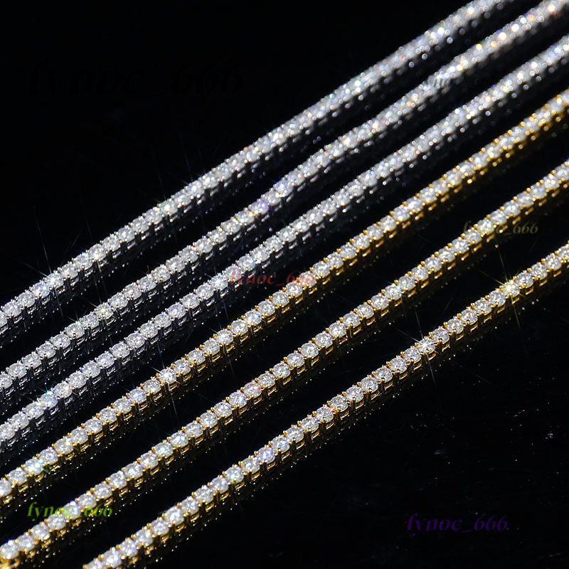 925 Silver Tennis Chain Moissanite Necklace 2mm 3mm 4mm 5mm Round Colorless Mossinate Diamond Casting