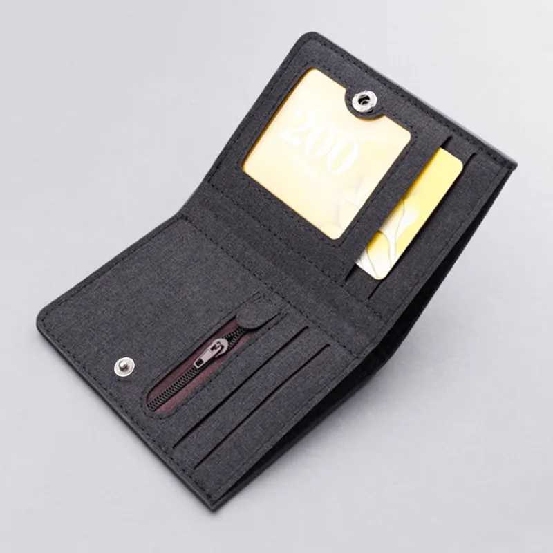 Canvas Mens Money Clip Short Trifold Wallet With Zip Coin Purse Fashion Student Casual Money Clip Card Bag XJ250806