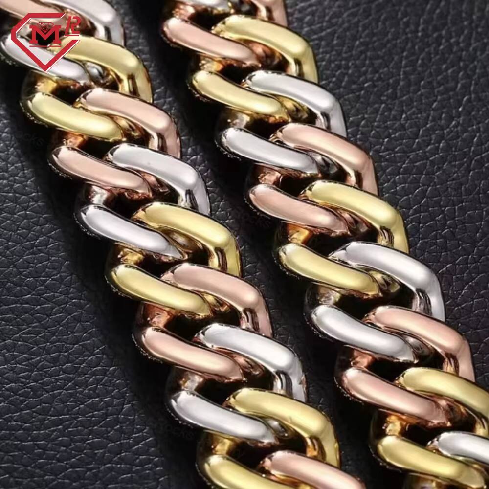 Heavy Custom 15MM Moissanite Cuban Chain Chunky 3 Tone 925 Silver Hiphop Iced Out VVS Cuban Link Chain