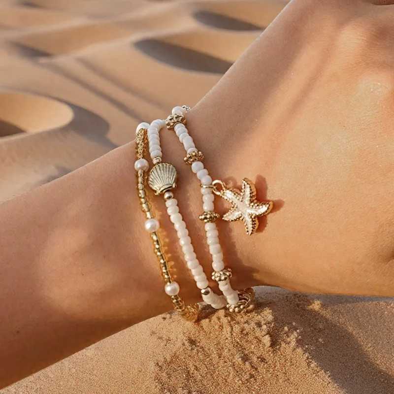 3pcs Bohemian Multilayer Ocean Style Starfish Shell Beads Anklet Summer s for Women Jewelry for Beach Vacation Festival Y250805