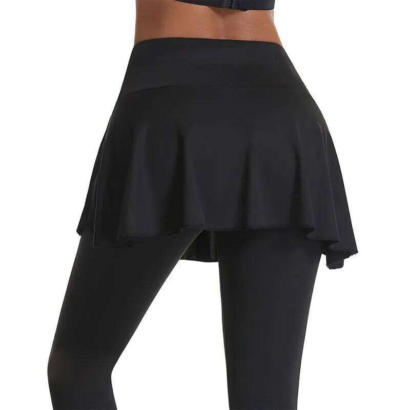 Women High Waist Leggings Solid Color Tennis Pleated Skirts Autumn Winter Fiess Sports Gym Workout Yoga Pants With Pocket