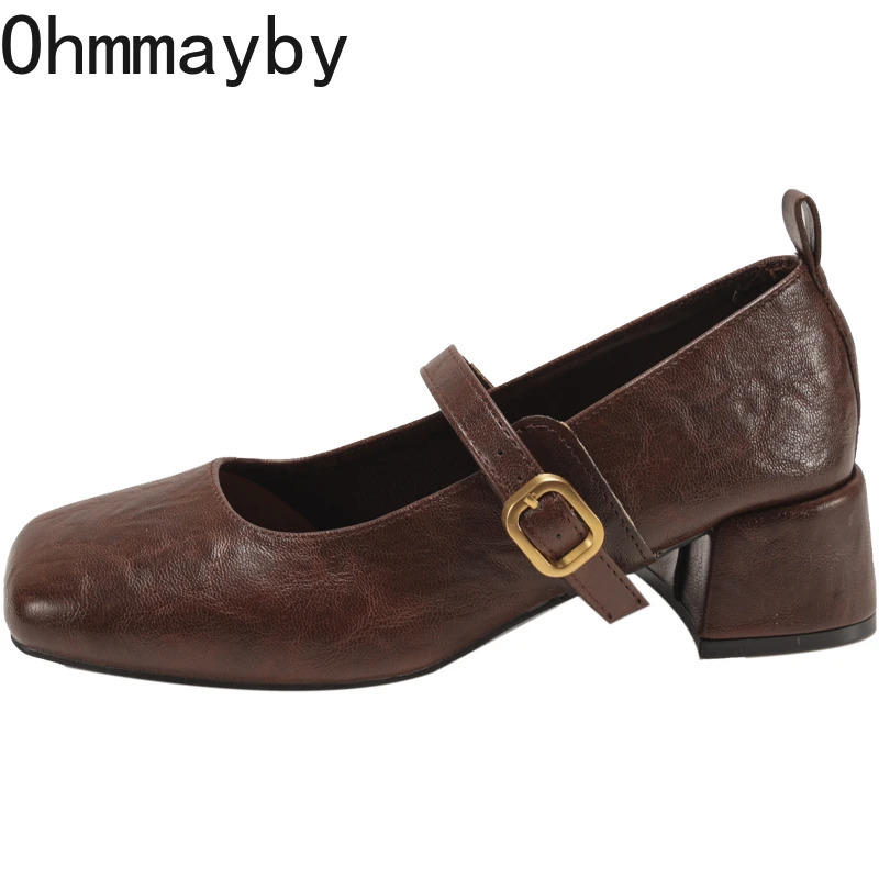 er Vintage Women Mary Jane Shoes Fashion Square Toe Shoes Spring Autumn Elegant Low Heels Sandals 250731