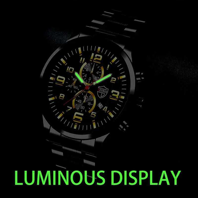 Mens es Luxury Stainless Steel Quartz Men Leather Calendar Sports Wrist Luminous Clock mens watch W250806
