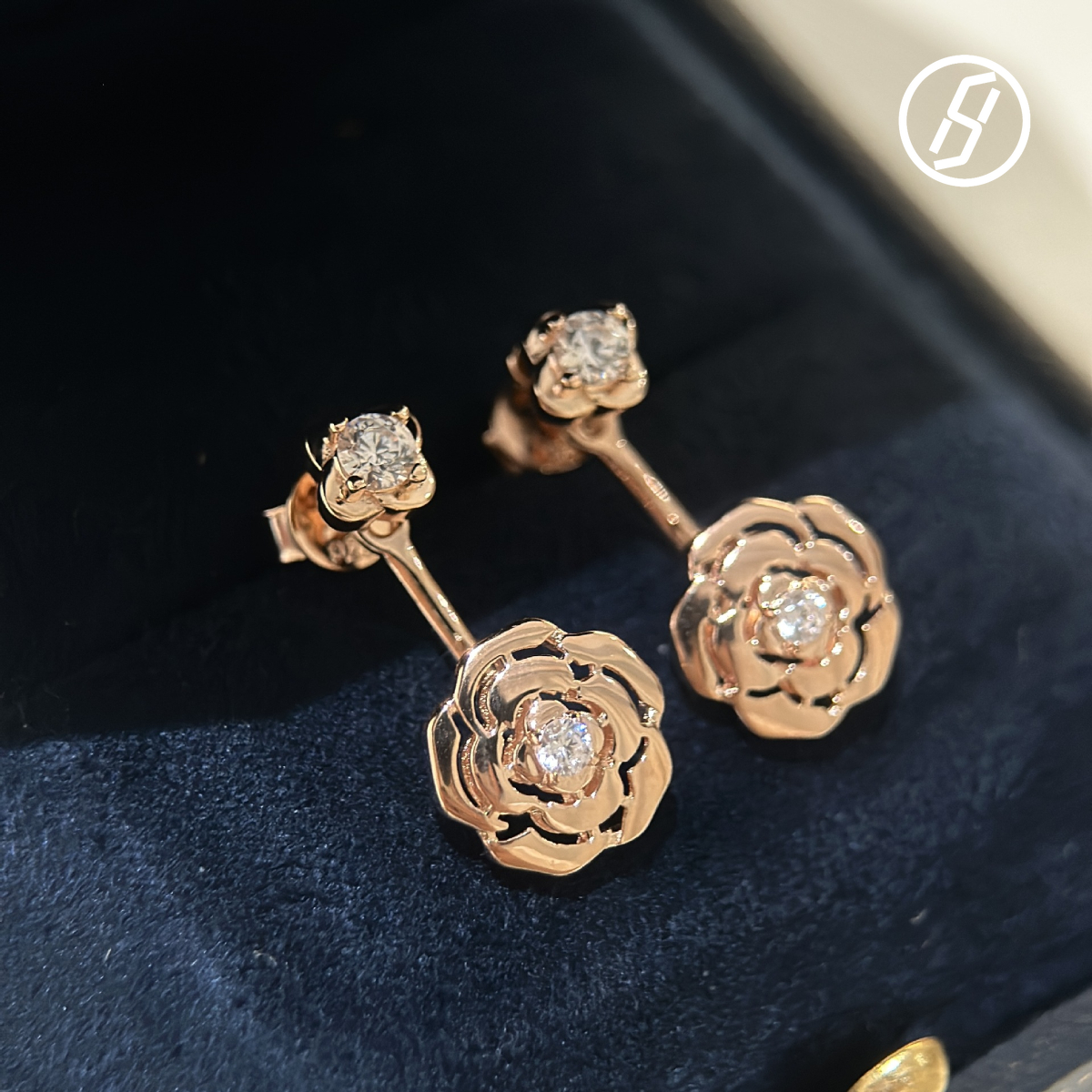 S925 Silver Rose Gold Camellia Double Flower Earrings New Style Flowers Zircon Earrings Advanced Craftsmanship Design Designer Jewelry Women Original 