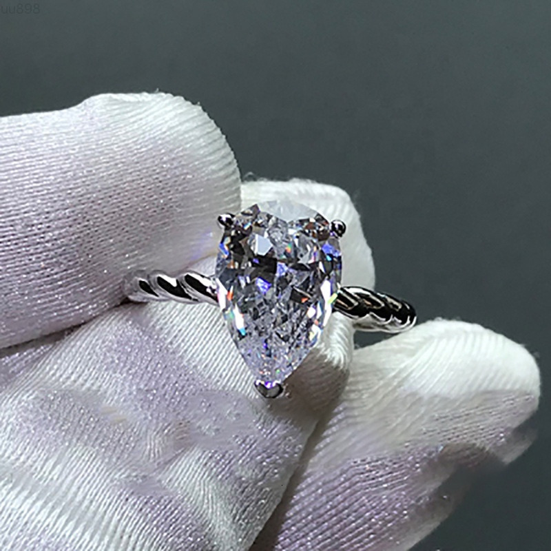 Moissanite Diamond Wedding Pear Big Stone Engagement Topaz Ring Women Jewelry Crystal Silver Cubic Zirconia Gemstone Rings