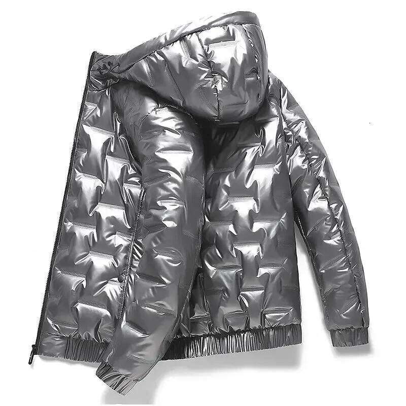Parkas Glossy Male Padded Coats Hooded Men's Down Jacket Korean Clothing Padding Outerwears New in External Clothes & Hot