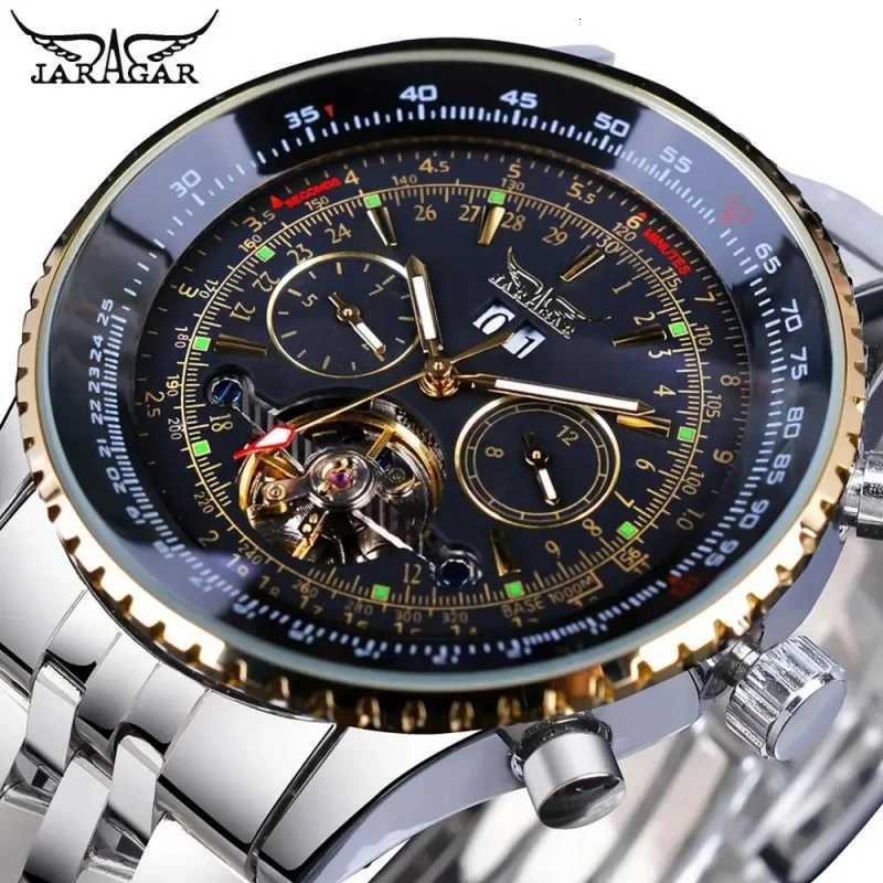 034 Top Luxury Retro Blue Automatic Mechanical Hollow Skeleton Stainless Steel Date Month Mens Watch W250806