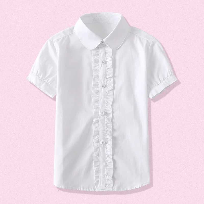 Summer Kids Blue Shirts for Girls School Uniform White Blouses Short Sleeve Preppy Cotton Children Clothing Dresses 6 8 10 14 Y X250806