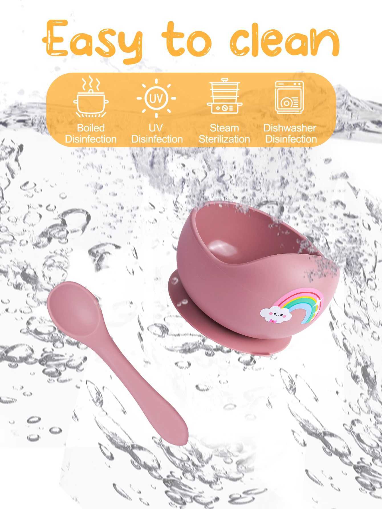 2PCS/Set Silicone Baby Feeding Bowl Tableware for Kids Waterproof Suction Bowl With Spoon Childrens Dishes Kitchenware Baby Stuff X250806