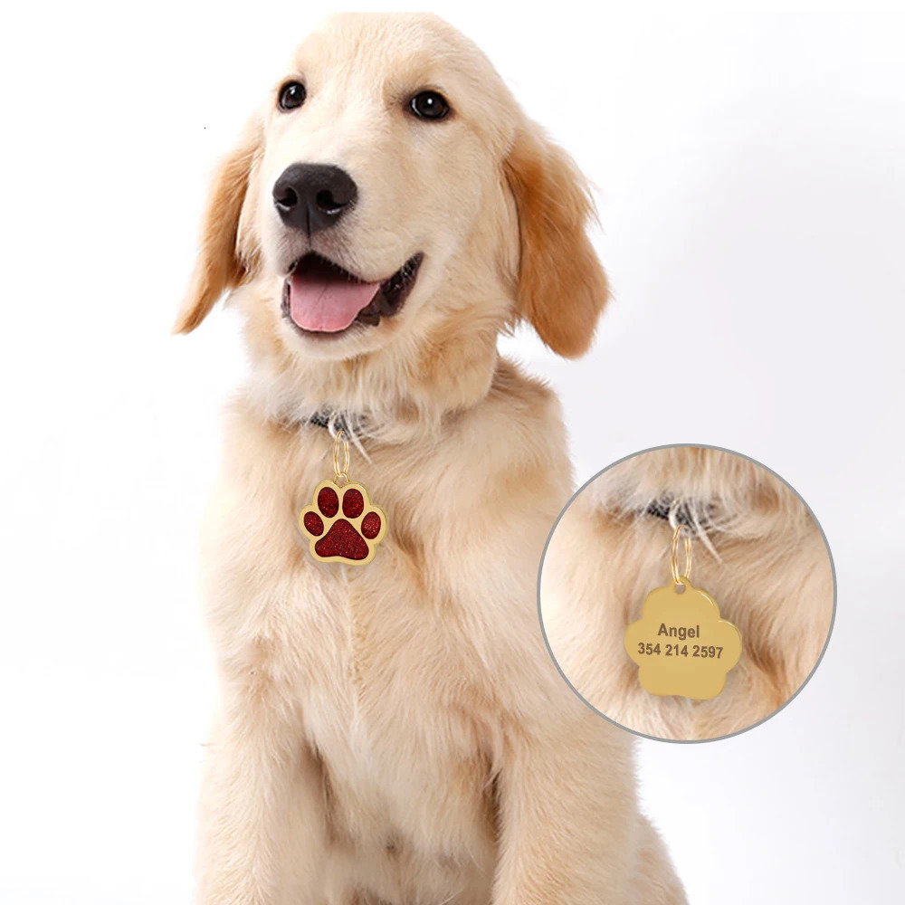 Bling Dog ID Tag Personalized Gorgeous Dog Tags for Small Medium Dog Footprint Custom Pet Name Tag Plate Collar Accessories 250805