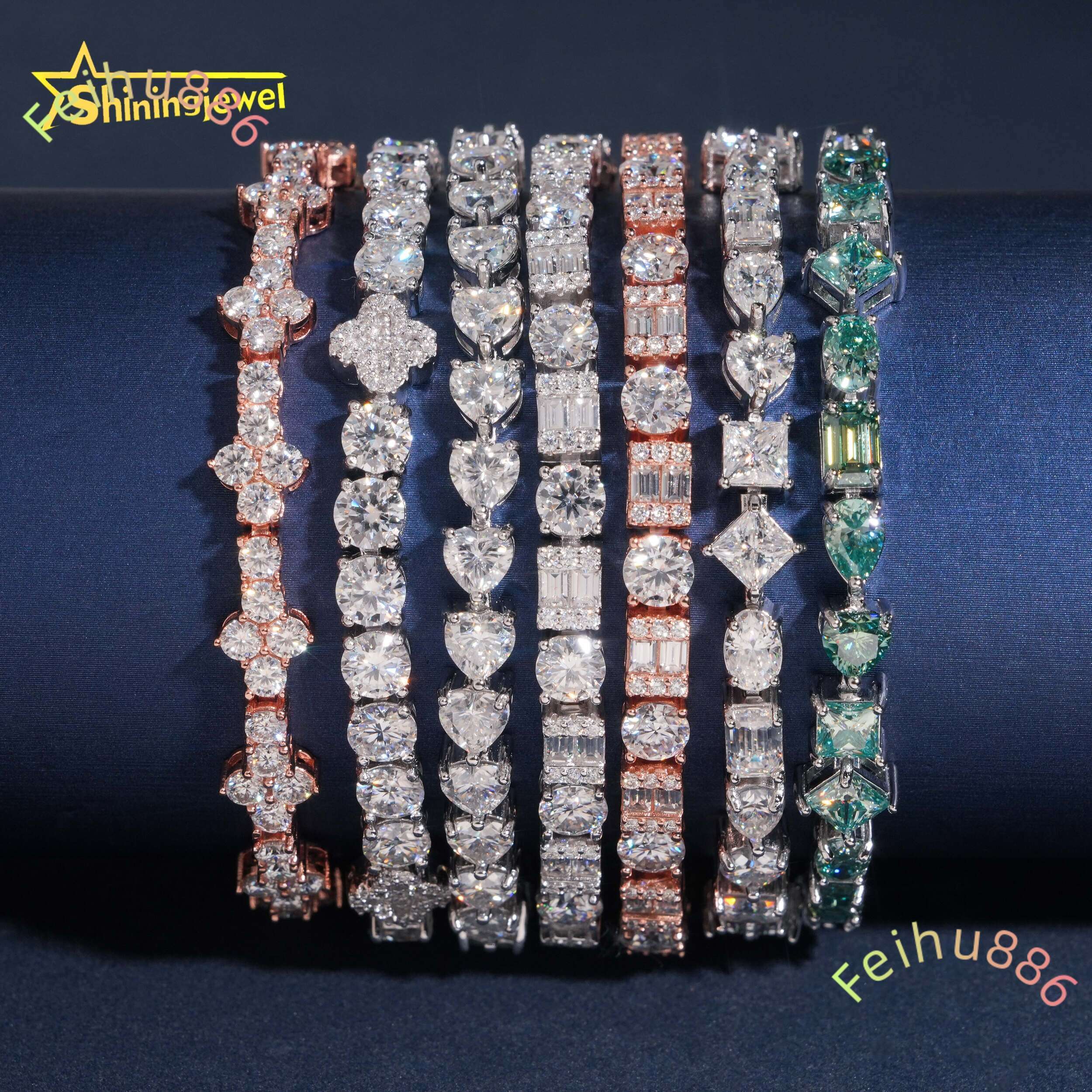 Iced Out Fine Jewelry Tennis Moissanite Bracelet Collection 925 Sterling Silver Hip Hop Cross Moissanite Bracelet for Women Men