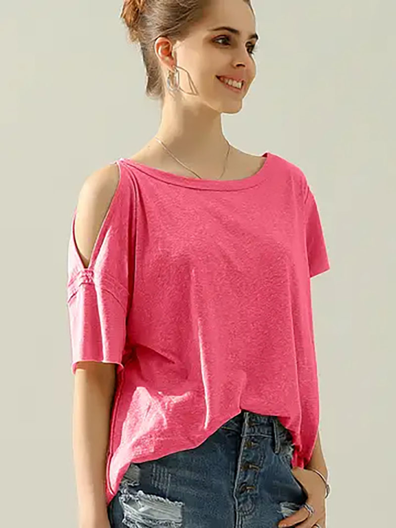 Casual solid color crew neck top Fashionable, comfortable and simple CWTTS422