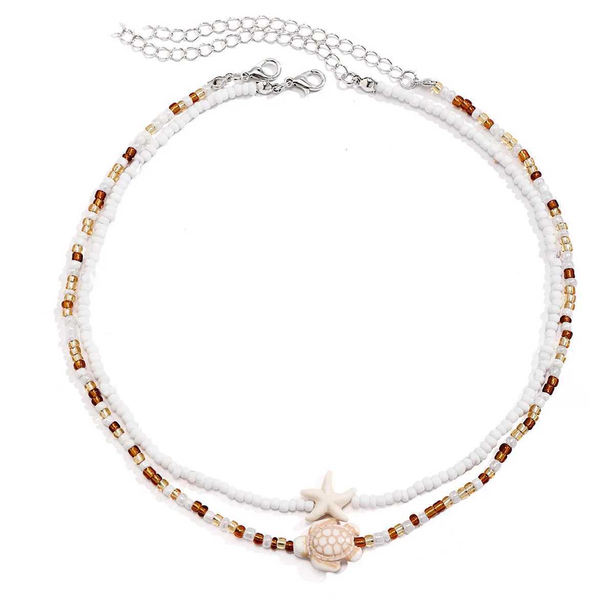 Layered Beads Chains with Starfish Turtle Choker Necklace for Women Trendy Neckwear 2025 Fashion Jewelry Female Y250805