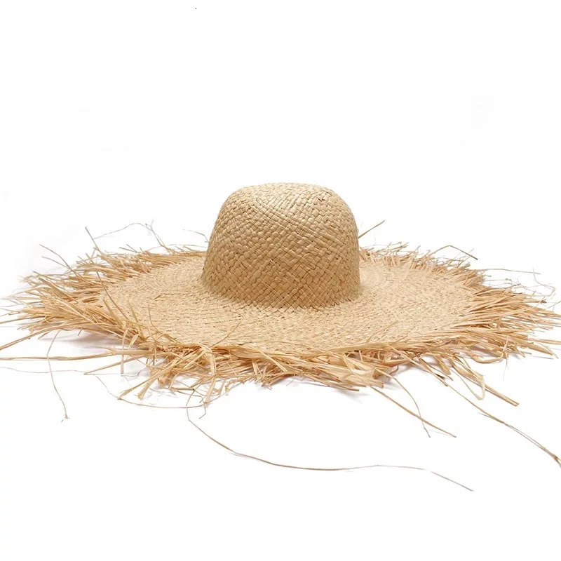 Band Handmade Women Straw Sun Hats Large Wide Brim Gilrs High Quality Natural Raffia Panama Beach Straw Sun Caps For Holiday 250805