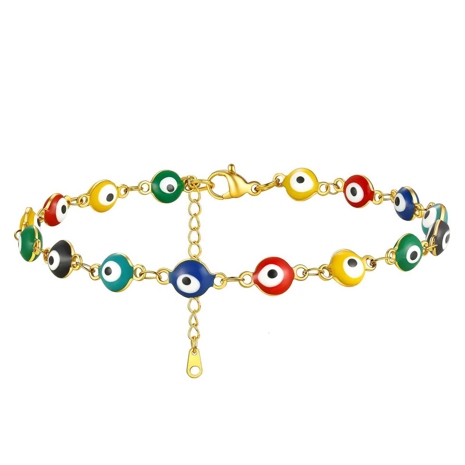 U7 Multiple Colors Evil Eyes Beaded Anklets for Woman 8.5 Inches with Adjustable 2 Chain Long s Protection Jewelry Y250805