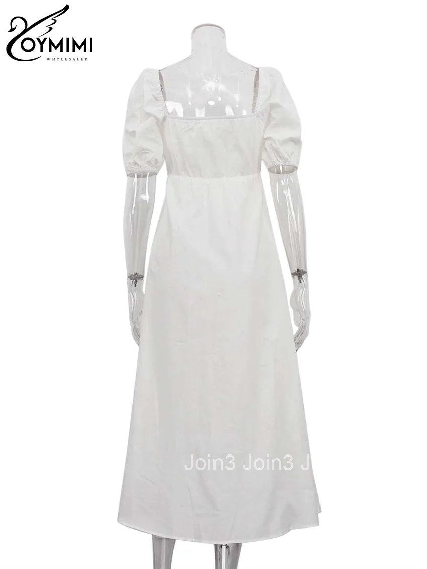 Fashion White Cotton Womens Dresses Elegant Short Sleeve V-Neck Hollow Out Dresses Autumn High Waisted Mid-Calf Dress