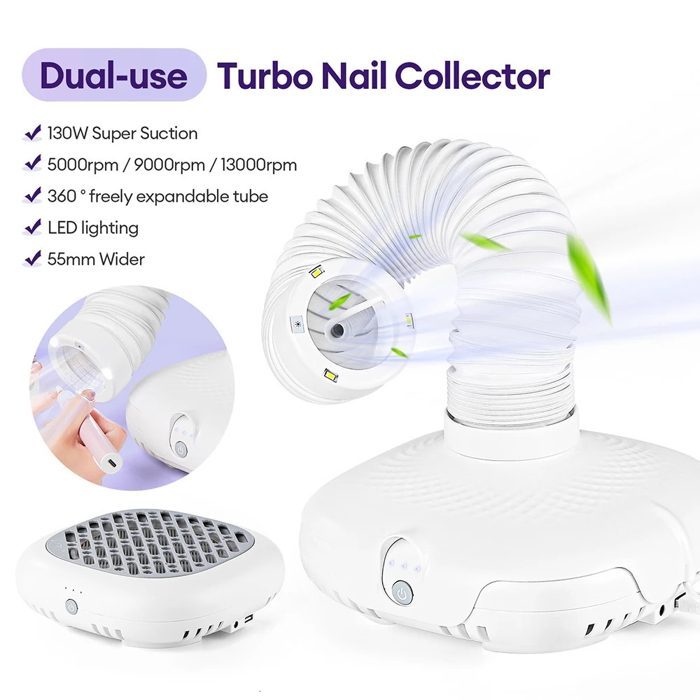 130W Super Suction Brushless Nail Dust ctor Powerful Nail Dust Collector Nail Art Manicure Fan Vacuum Cleaner With 2 Filter 250729