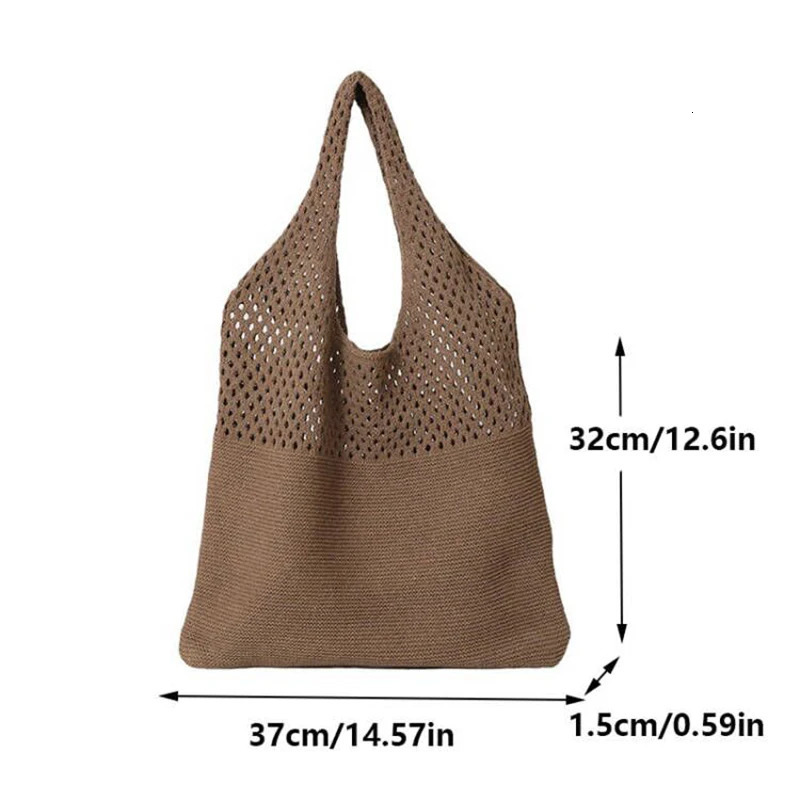 Trend Womens Bag Crochet Handbag Retro Knitted Braid Solid Color Hollow Black Khaki Top-handle Tote Bag Shopper 250804