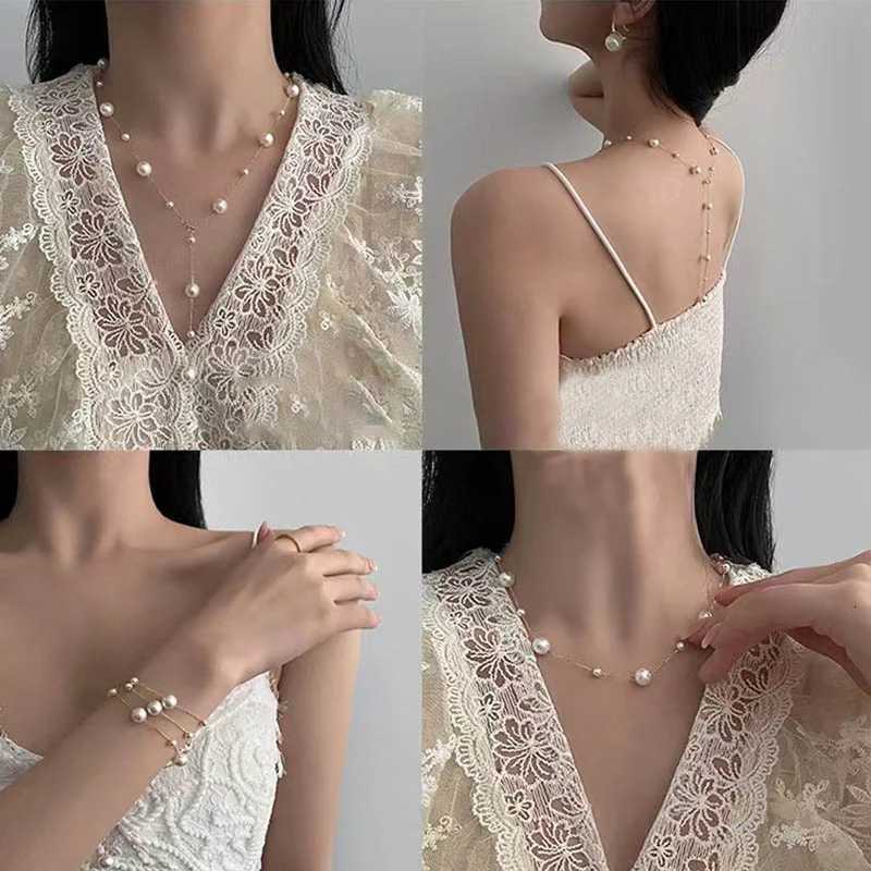 2025 New Simple Long Imitation Pearls Back Necklace for Women Sexy Tassel Pearl Harness Bikini Chest Chain Body Jewelry Mujer Y250805