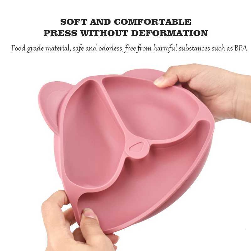 Baby Safe Sucker Silicone Dining Plate Solid Cute Cartoon Children Dishes Suction Toddle Training Tableware Kids Feeding Bowls X250806