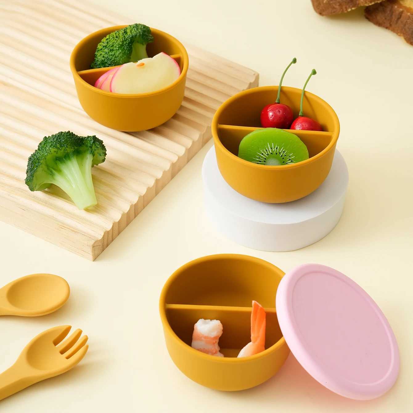 1PCS Baby Silicone Training Bowl| 2-Compartment Feeding Tableware Portable Design| Shower Gift Travel Use Baby Accessories X250806