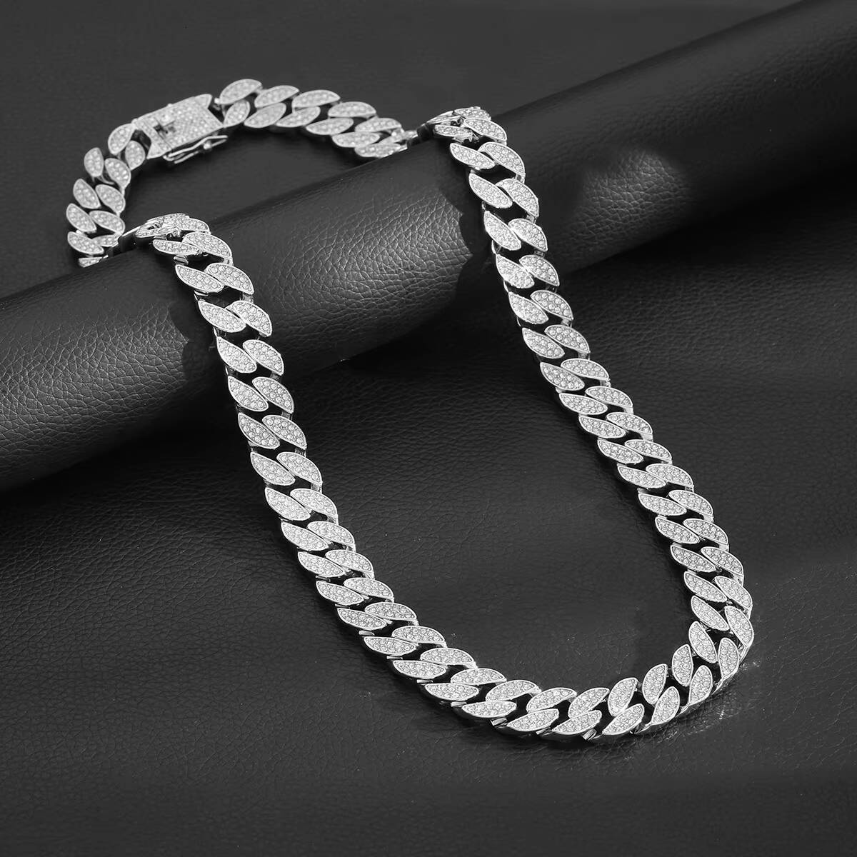 Cross-border Mens Cuban Chain Necklace Full Diamond Cool 16mm Street Trend Hip Hop Style Gold Plated-Source Fashion Chains