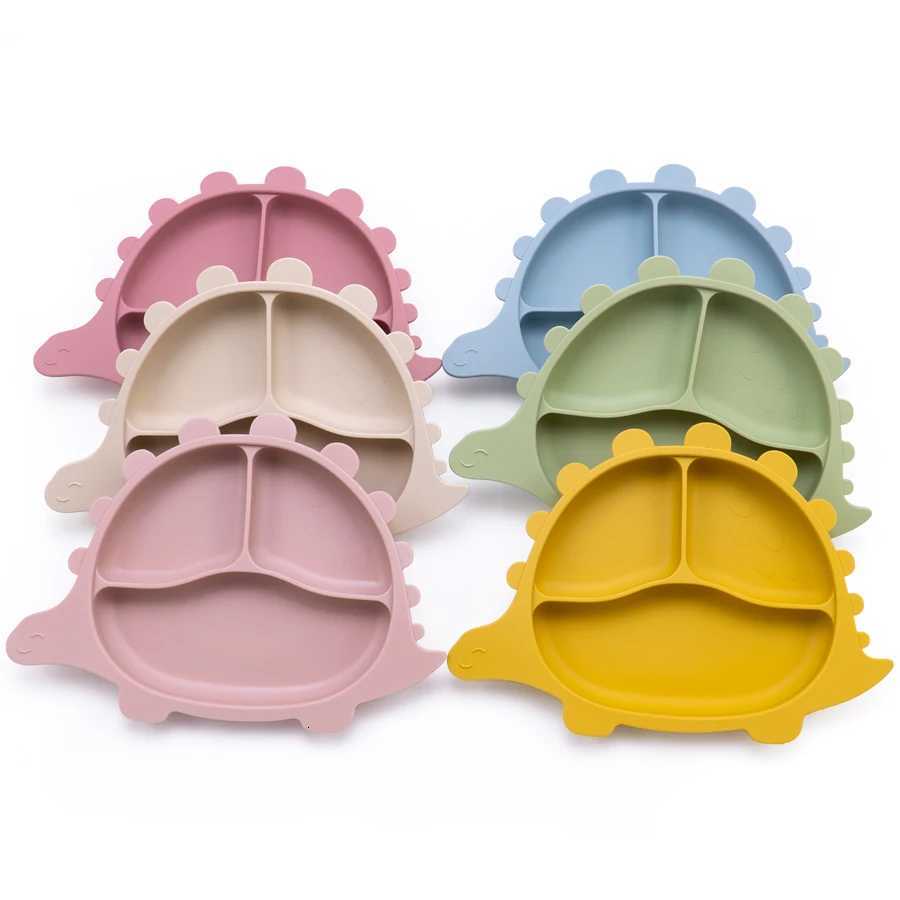 Baby Silicone Dining Plate Kids Feeding Sucker Bowl Solid Food Cartoon Dinosaur Childrens Dishes Toddler Training Tableware X250806