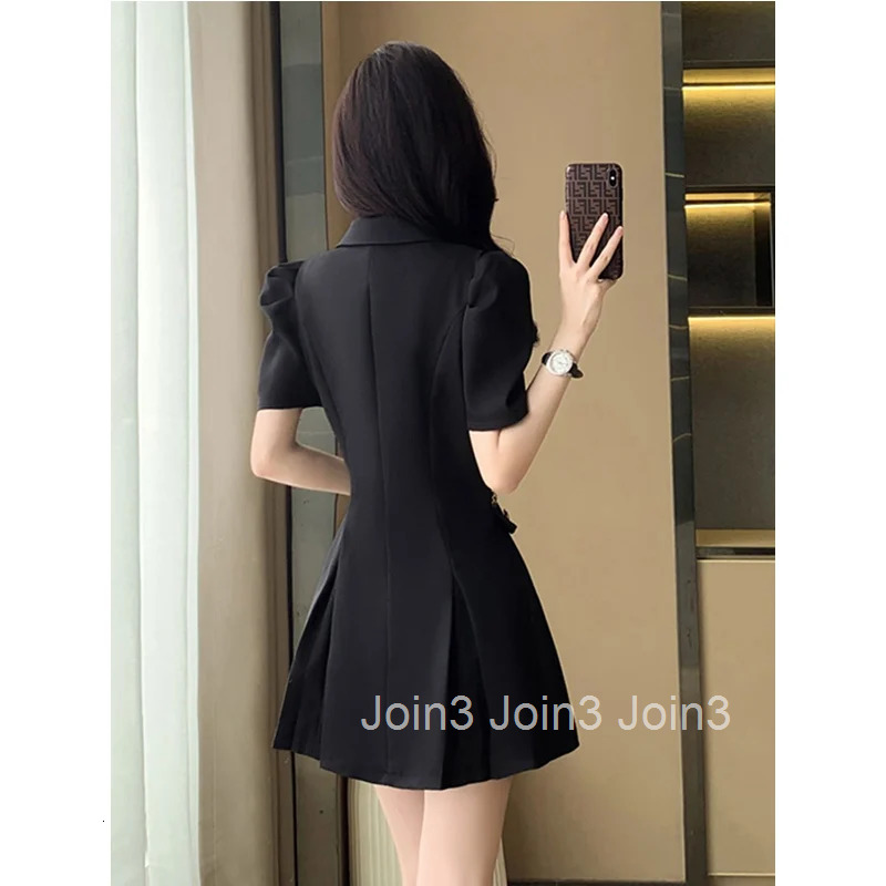 Ladies Temperament Buttons Turn-down Collar Short Sleeve Suit Dress Spring Summer Fashionable Pleated Elegant Dress Women Dress