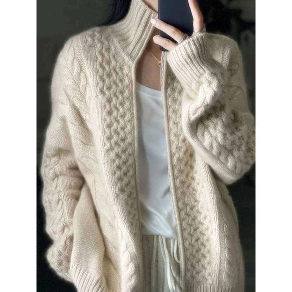 Autumn And Winter New Thick Turtleneck Cashmere Knitted Women's Loose Wool Sweater Cardigan Larg Size Female Jacket Top 250806