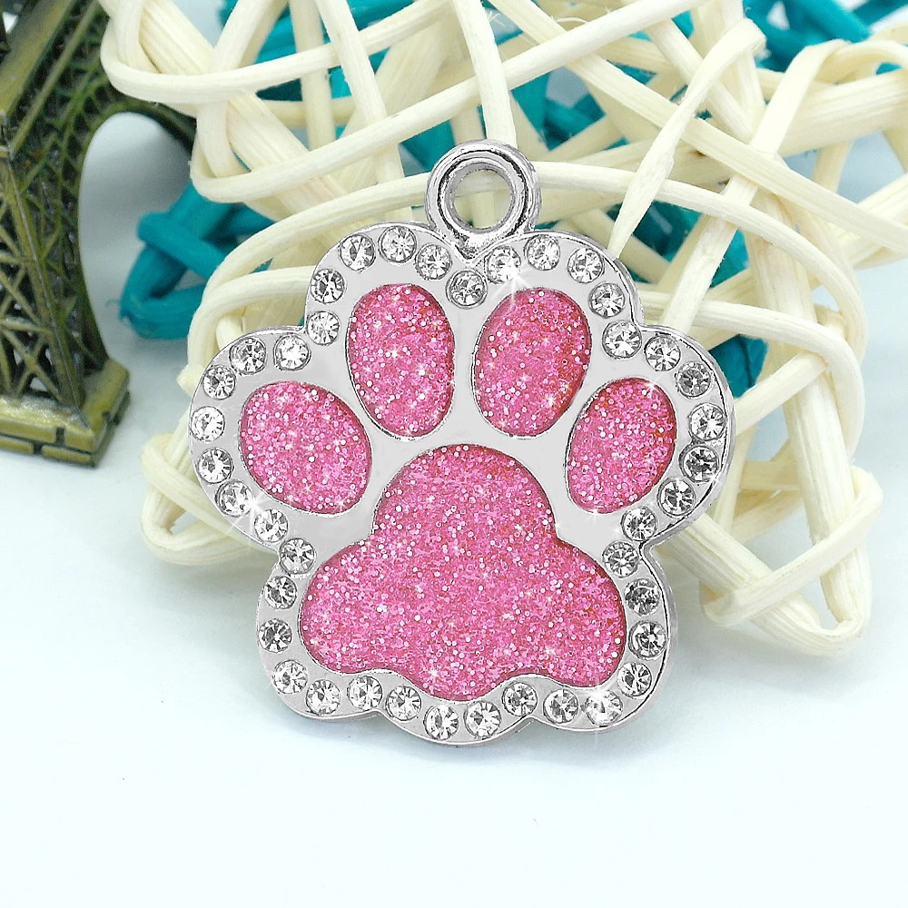 Bling Dog ID Tag Personalized Gorgeous Dog Tags for Small Medium Dog Footprint Custom Pet Name Tag Plate Collar Accessories 250805