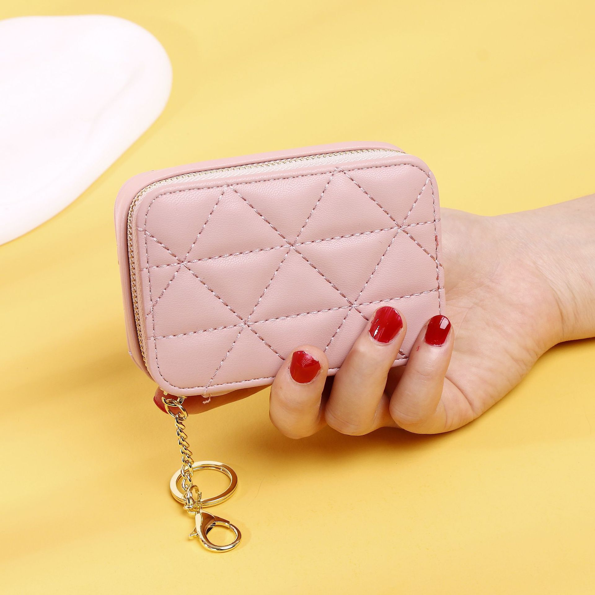 New Mirror Lipstick Bag Mini Diamond Embroidery Exquisite Portable Keychain Makeup Pouch