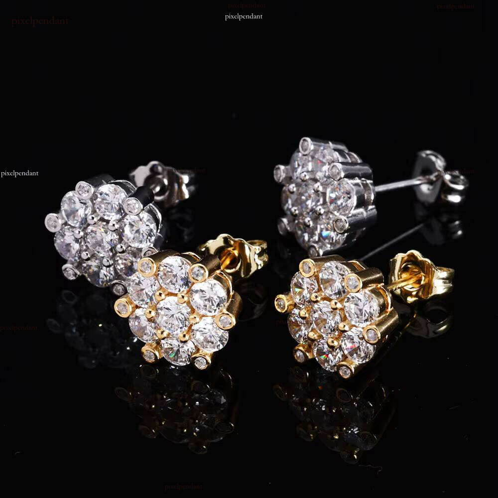 High Quality Moissanite Iced Out Fine Jewelry fashion Flower Stud Earrings for Women