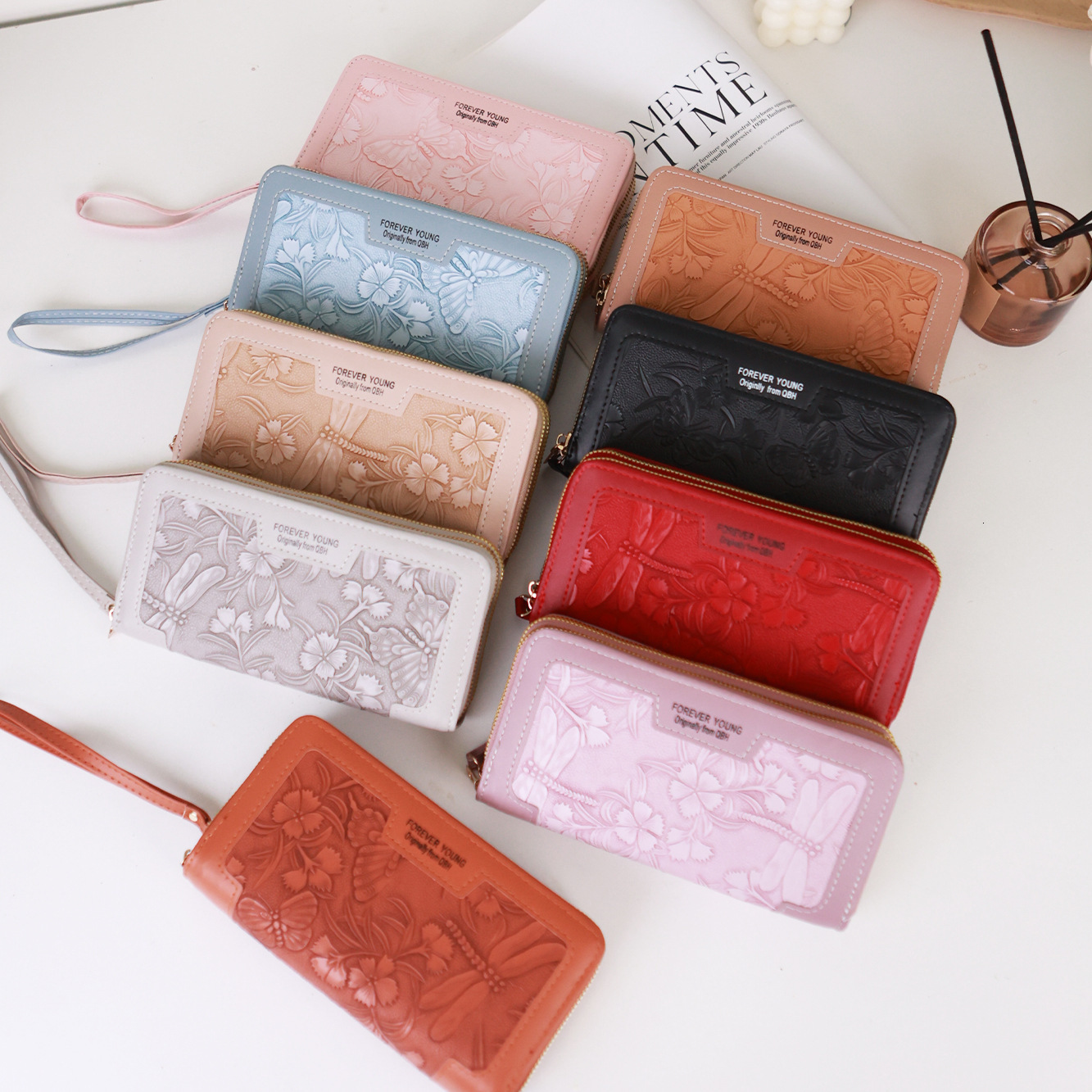 New Long Korean Fashion Embossed Double Zipper Clutch Large Capacity Wallet Women's Phone Bag