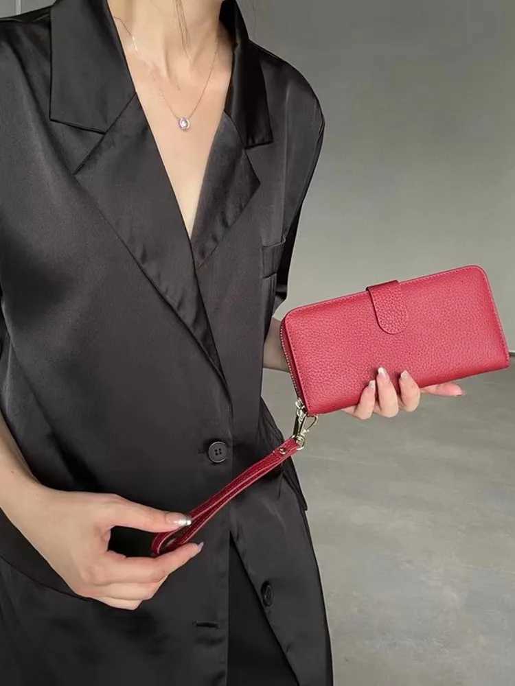 Women Long Cowhide Genuine Leather Wallet Card Holder Office Ladies Casual Clutch Bags Zipper Classic Purse Wallets Solid Color XJ250806
