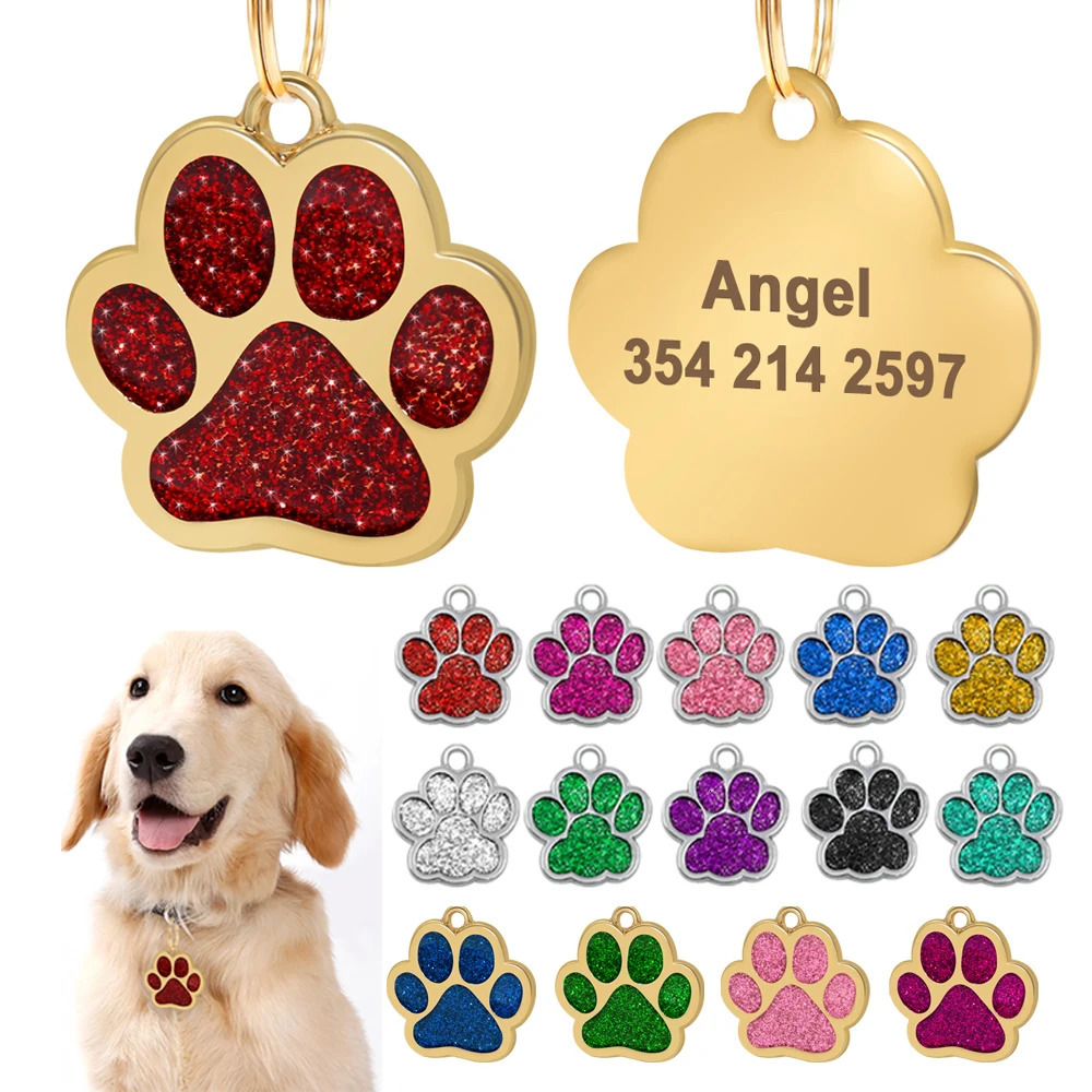 Bling Dog ID Tag Personalized Gorgeous Dog Tags for Small Medium Dog Footprint Custom Pet Name Tag Plate Collar Accessories 250805