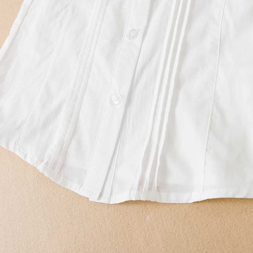 Girls Blouse Shirts Summer Short Sleeve Cotton Lovely Bow Casual White Tops For 10-12 Years Childrens Clothing X250806