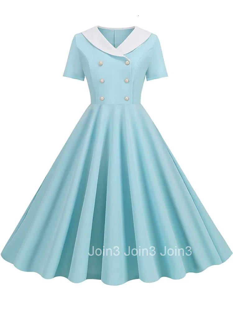 Summer Midi Dress Women Elegant Pink Vintage Party Sundress Casual Peter pan Collar Short Sleeve Dress