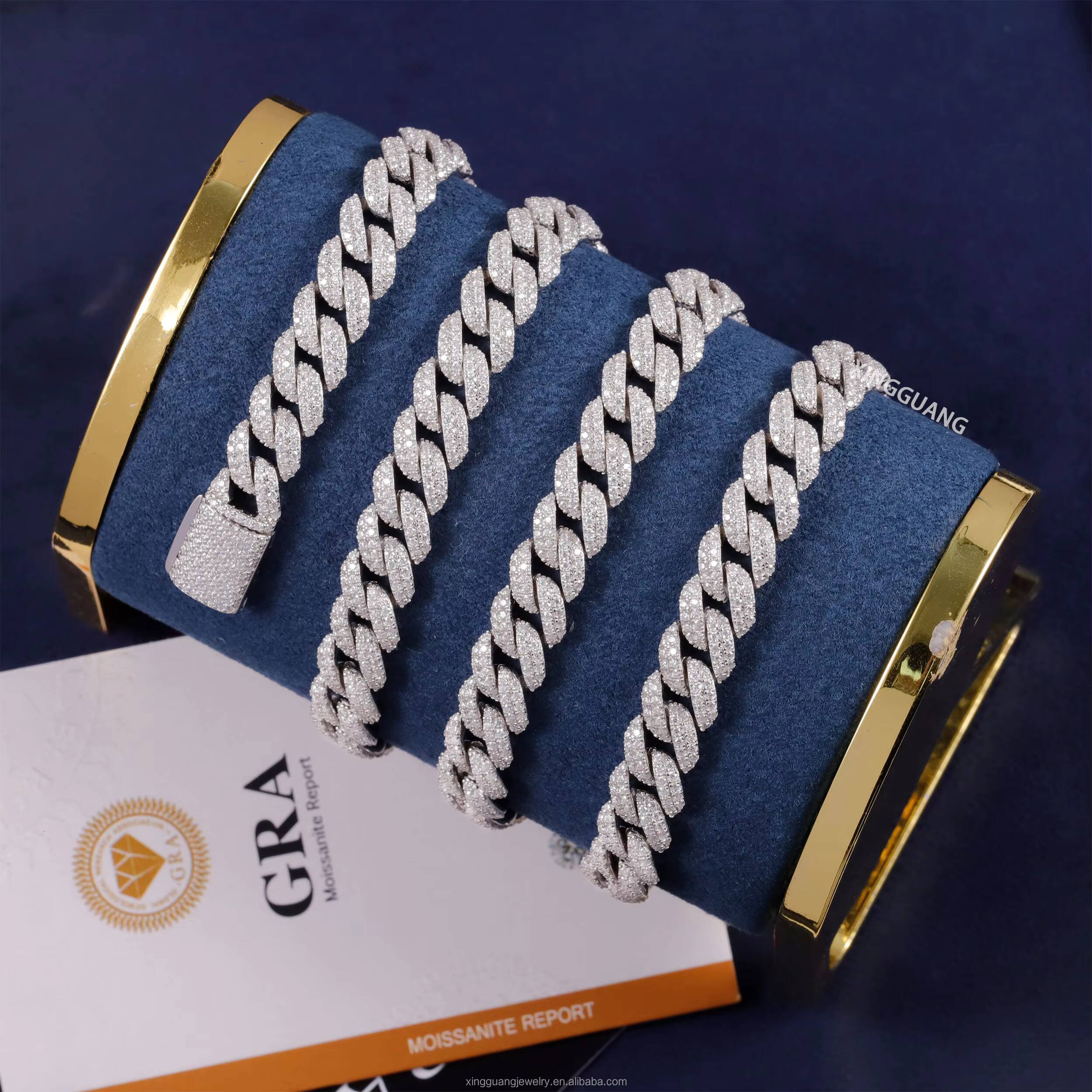 XG Factory Price RTS 9mm Moissanite Cuban Chain Hiphop Cuban Link Chain for Men Silver Fine Jewelry Necklace Diamond Cuban Chain