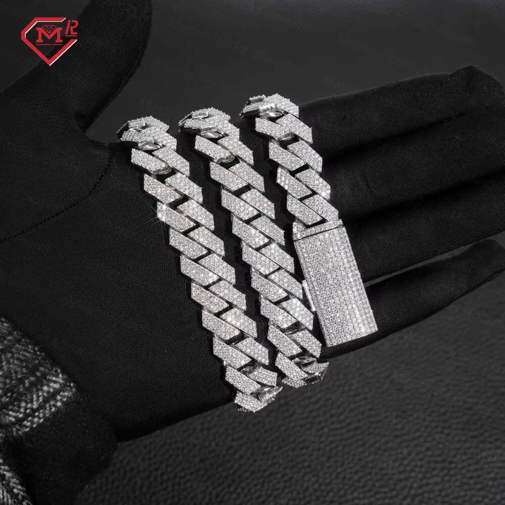 12MM 15MM Hiphop Moissanite Cuban Necklaces 3 Rows 925 Silver Jewelry Iced Out Moissanite Cuban Link Chain