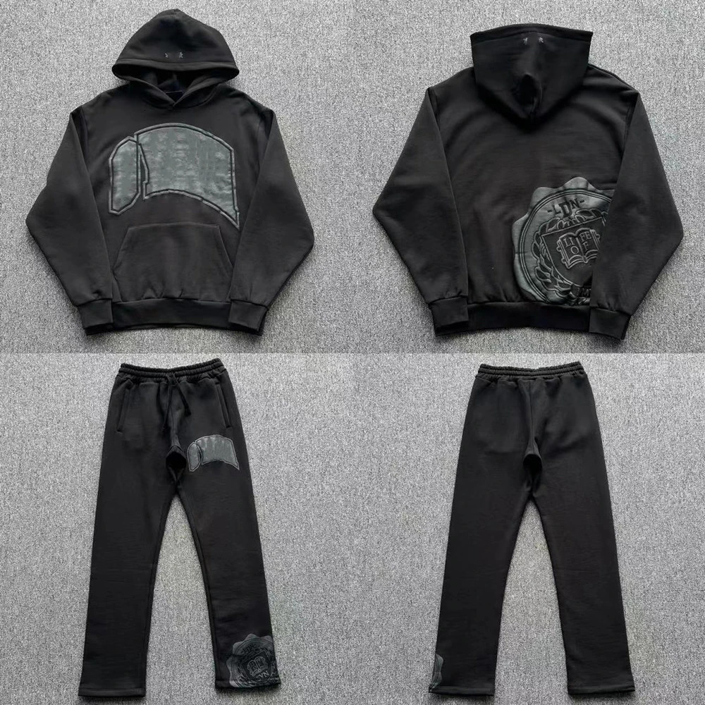 SY137 Jogging Streetwear Hoodies Trousers Set Centre Cee Tracksuit Men Clothing Black Fabric Print Casual Suit 250806